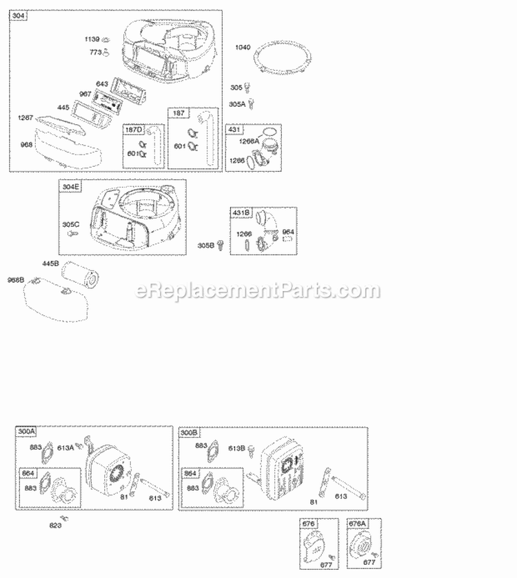 Air Cleaner Blower Housing Exhaust System Diagram and Parts List for 21B807-0114-B1  Briggs and Stratton Engine